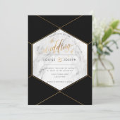 大理石＋偽金ハニカム 結婚式 案内状 (スタンド正面)