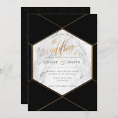 大理石＋偽金ハニカム 結婚式 案内状 (正面/裏面)