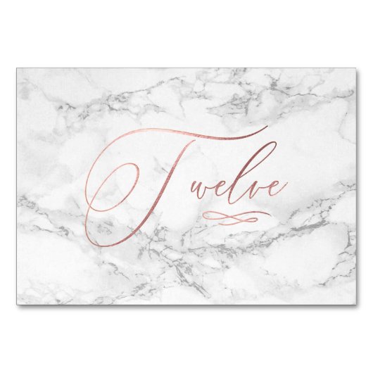 大理石 偽 ローズゴールド カリグラフィー 12 テーブルナンバー (正面)