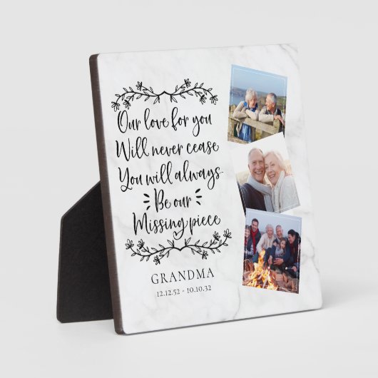 大理石 家族 追悼 3枚 写真 記念品 フォトプラーク (正面)