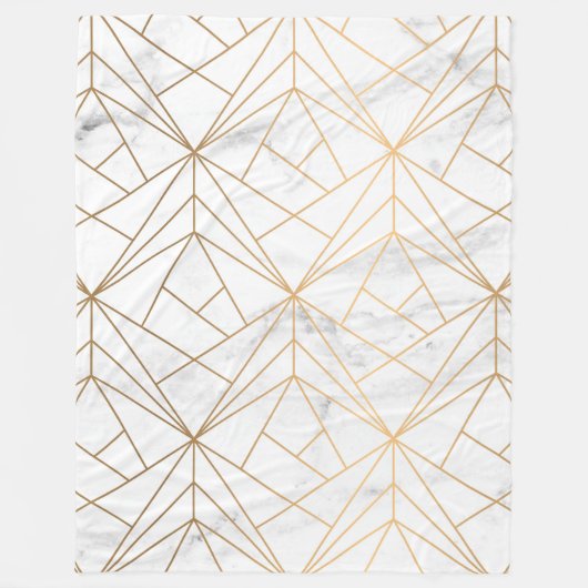 大理石、幾何学および金ゴールド フリースブランケット (正面)