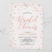 大理石&水玉模様、モダンバラ金ゴールドブライダルシャワー 招待状 (正面/裏面)