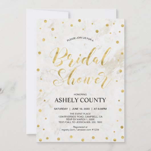 大理石 & 水玉 | 現代スクリプト ブライダルシャワー 招待状 (正面)