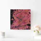 大理石、水色 スクエア壁時計 (ホーム)