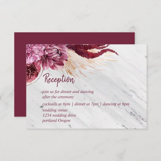 大理石&秋バーガンディーウェディングレセプション詳細 出欠カード (正面/裏面)