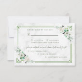 大理石&緑フラワースリーミールチョイスRsvpカード ノートカード (正面)