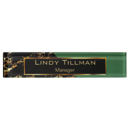 大理石(緑、黒、金ゴールド) デスクネームプレート