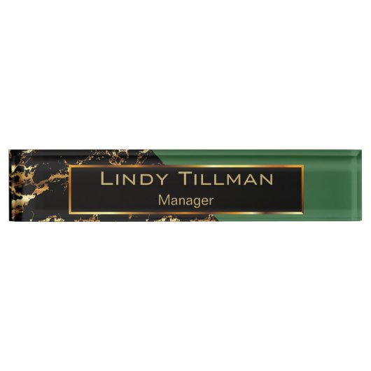 大理石(緑、黒、金ゴールド) デスクネームプレート (正面)