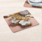 大理石&金ゴールドコーラルヘブンコースター スクエアペーパーコースター (アングル)