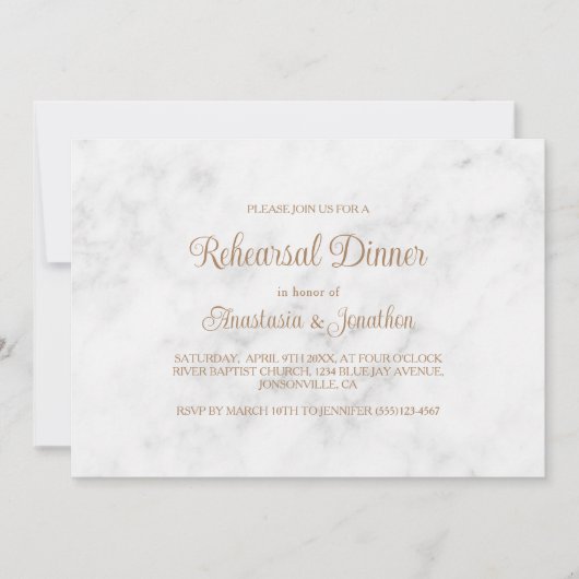 大理石&金ゴールドスクリプトデザインリハーサルディナー 招待状 (正面)