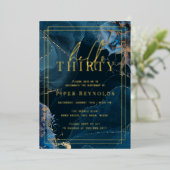 大理石 |金ゴールドネイビー30歳の誕生日 箔招待状 (立ち正面)