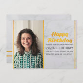 大理石&金ゴールドフォト誕生日招待状 インビテーションポストカード (正面/裏面)