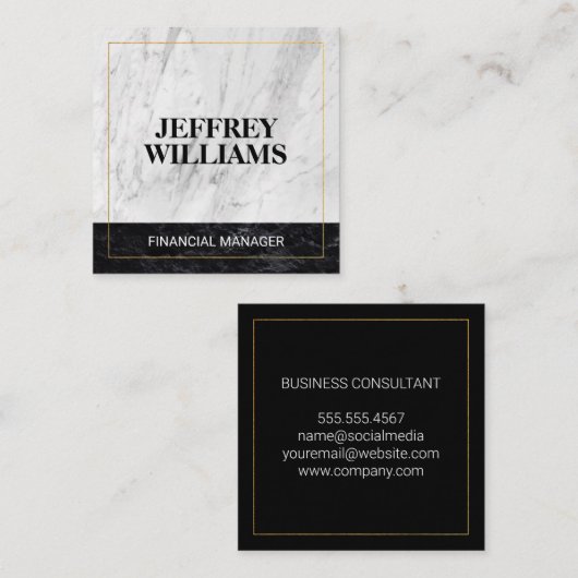 大理石 | 金ゴールド縁ど | 財務管理者 スクエア名刺 (正面/裏面)