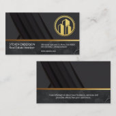 大理石 |金属金ゴールドトリム |黒のパネル 名刺 (正面/裏面)