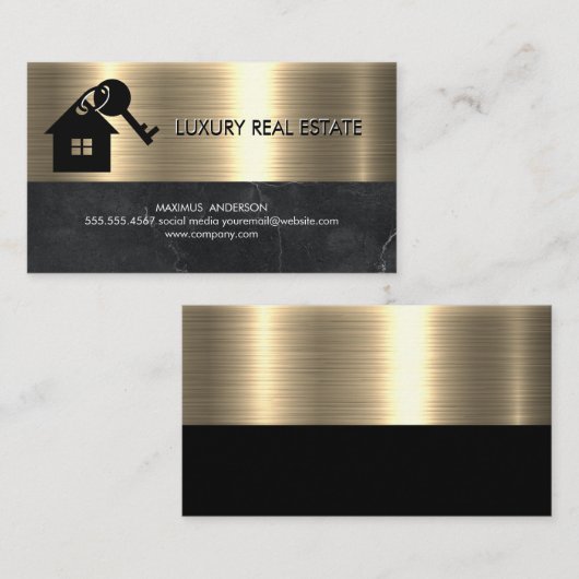 大理石 | 金属金ゴールド | ハウス鍵ロゴ 名刺 (正面/裏面)