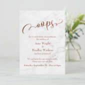 大理石 銅色 延期結婚式 "しまった！" アップデート 招待状 (スタンド正面)