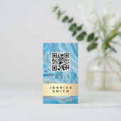 大理石（青） |ブラシ金ゴールド | QRラベル 名刺 (スタンド正面)