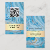 大理石（青） |ブラシ金ゴールド | QRラベル 名刺 (正面/裏面)