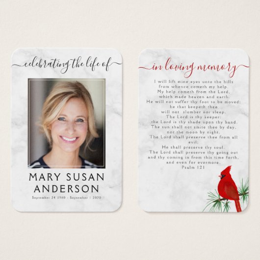 大理石（鳥）ショウジョウコウカンチョウ写真記念祈りの言葉カード (正面&裏面)