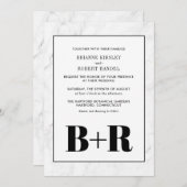 大理石 黒白 モノグラム 結婚式招待状 招待状 (正面/裏面)