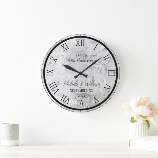 大理石 40周年 結婚記念日 オーダーメイド ラージ壁時計 (ホーム)