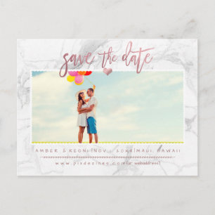大理石 Save the Date/偽のローズゴールド スクリプト 案内ポストカード