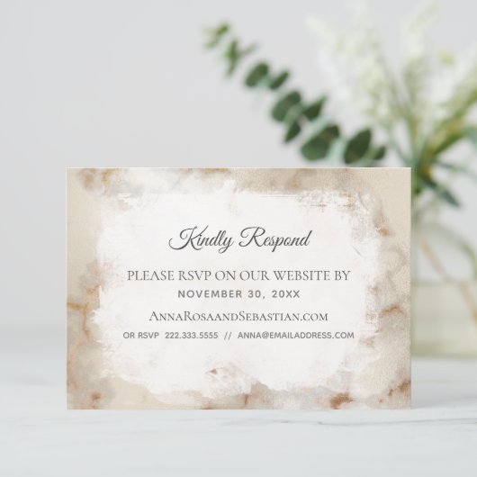 *~*大理石QRコードWebサイトAR2結婚式RSVP  エンクロージャーカード (スタンド正面)