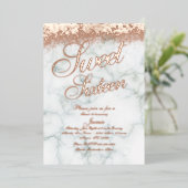 大理石Sweet sixteenバラ金ゴールドプレスグリッター 箔招待状 (立ち正面)