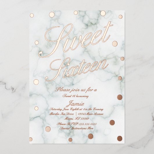 大理石Sweet sixteenバラ金ゴールド押し込み 箔招待状 (正面)