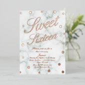 大理石Sweet sixteenバラ金ゴールド押し込み 箔招待状 (立ち正面)