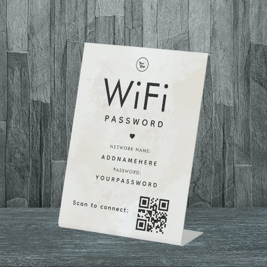 大理石WiFiパスワードコードビジネスロゴQRコード 台座サイン