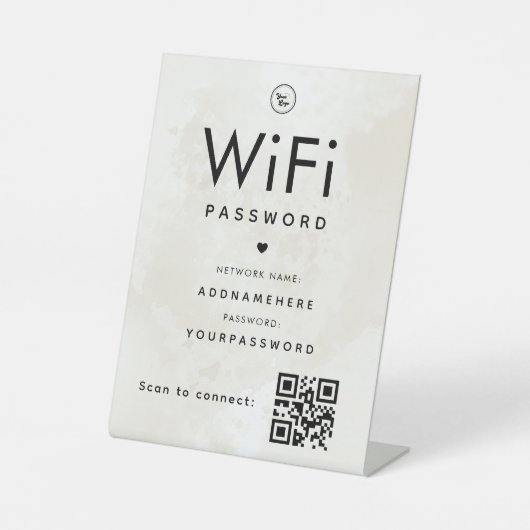 大理石WiFiパスワードコードビジネスロゴQRコード 台座サイン (正面)