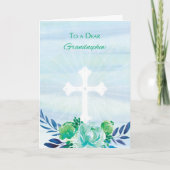 大甥のティール（緑がかった色）ブルーフラワークロス・イースター シーズンカード (正面)