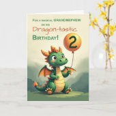 大甥2歳の誕生日かわいいドラゴンバルーン カード (黄色い花)