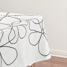 大白黒手描き花 テーブルクロス