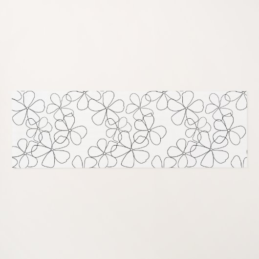 大白黒手描き花 ヨガマット (裏面(横))
