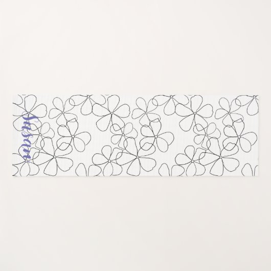 大白黒手描き花 ヨガマット (正面(横))