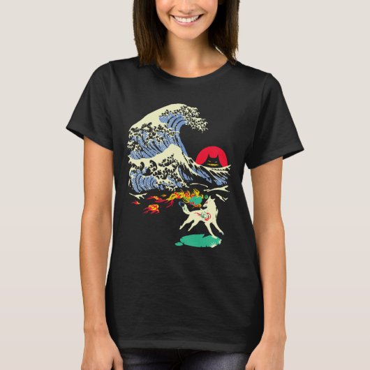 大神アマテラス神ウルフ波素晴らしビデオ Tシャツ (正面)