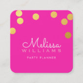 大紙吹雪スポット可愛いラックスフェイク金ゴールドフォイルピンク スクエア名刺 (正面)