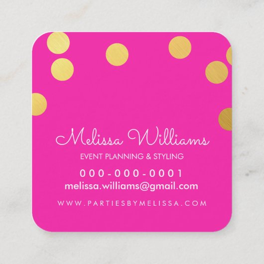 大紙吹雪スポット可愛いラックスフェイク金ゴールドフォイルピンク スクエア名刺 (裏面)