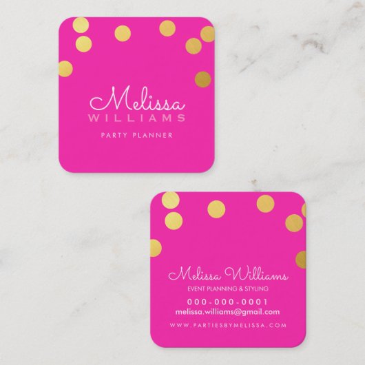 大紙吹雪スポット可愛いラックスフェイク金ゴールドフォイルピンク スクエア名刺 (正面/裏面)