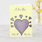 大紫ハート小ハートオリジナル恋文 カード (黄色い花)