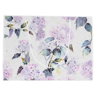 大紫紫紫紫紫陽花ウォーターカラーフラワー抱き枕 ラージペーパーバッグ