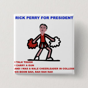 大統領のためのCheerleader Cartoon Rick Perry 缶バッジ