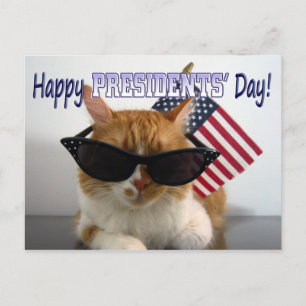 大統領の日おめでとう かっこいい猫と旗のポストカード ポストカード