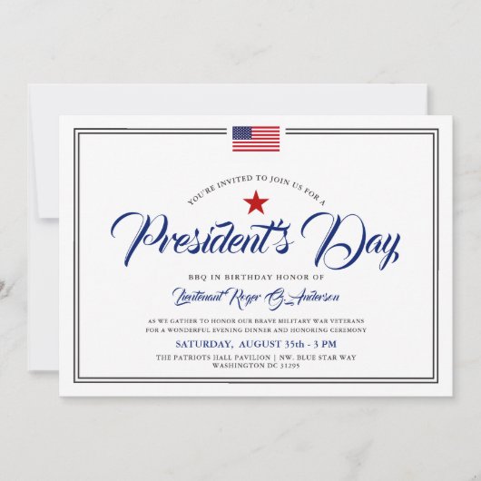 大統領の日をテーマにした愛国的な誕生日パーティー 招待状 (正面)