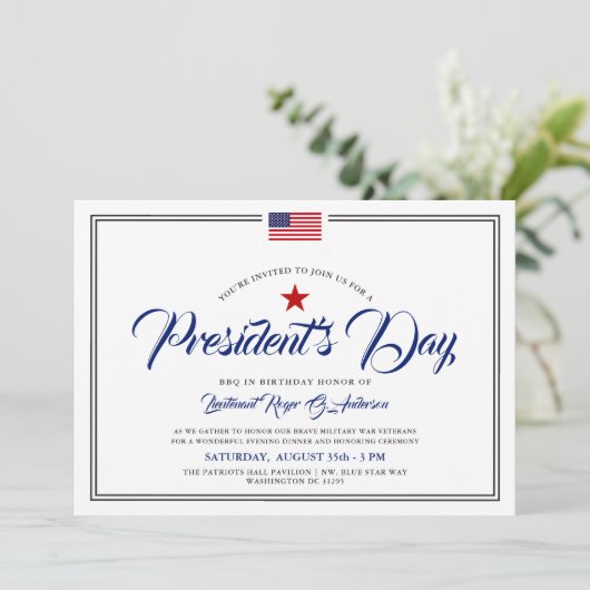 大統領の日をテーマにした愛国的な誕生日パーティー 招待状 (スタンド正面)