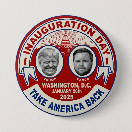 大統領トランプ就任式デイ記念レトロ 缶バッジ (正面)