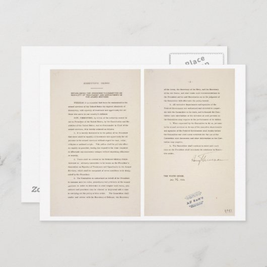 大統領令9981による軍隊の脱人種隔離 ポストカード (正面/裏面)