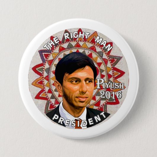 大統領2016年のためのPiyush "ボビー" Jindal 缶バッジ (正面)